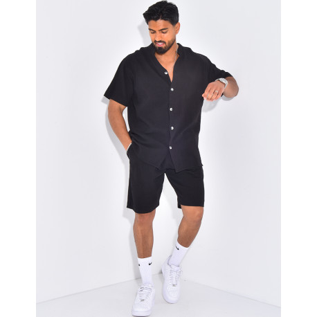 Ensemble en lin short et chemise manches courtes