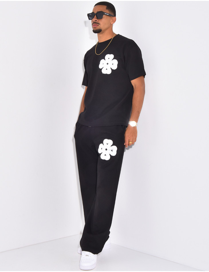 Ensemble pantalon et t-shirt à trèfle brodé