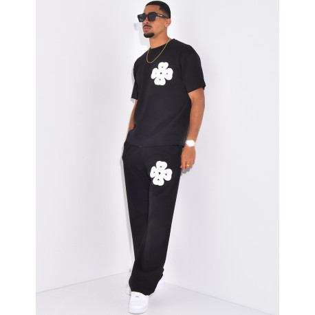Ensemble pantalon et t-shirt à trèfle brodé