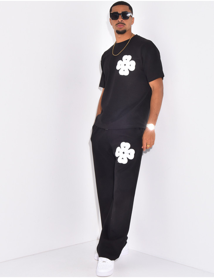 Ensemble pantalon et t-shirt à trèfle brodé
