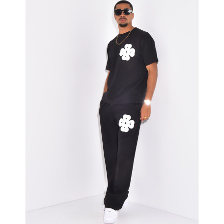 Ensemble pantalon et t-shirt à trèfle brodé