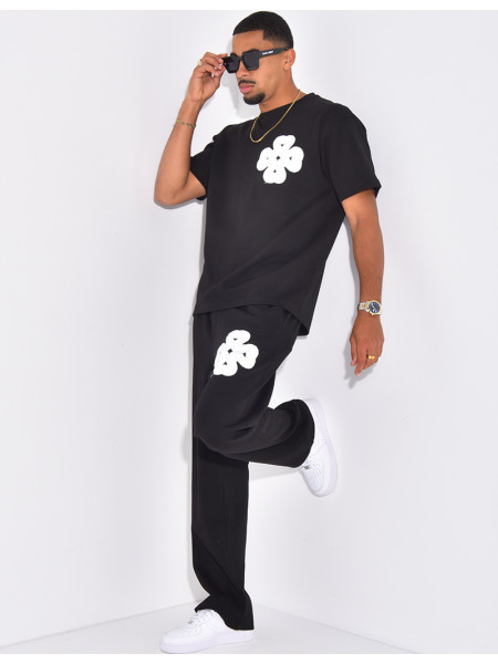 Ensemble pantalon et t-shirt à trèfle brodé
