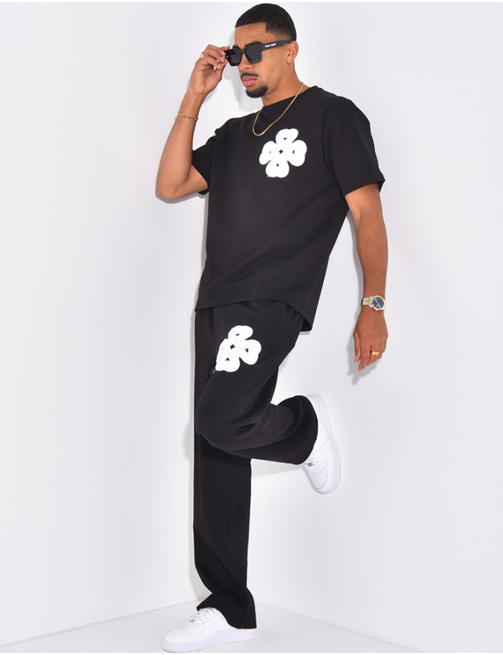 Ensemble pantalon et t-shirt à trèfle brodé