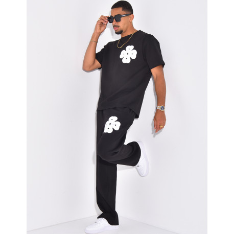 Ensemble pantalon et t-shirt à trèfle brodé