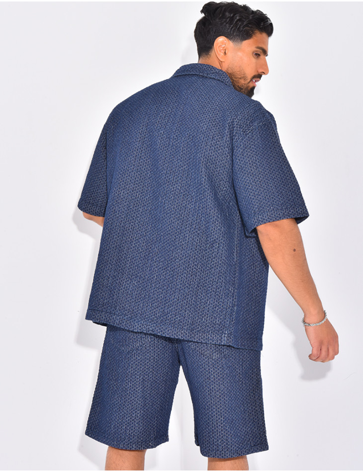 Ensemble en jeans short et chemise à relief