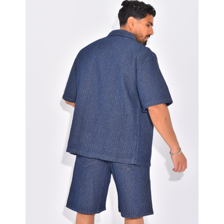 Ensemble en jeans short et chemise à relief