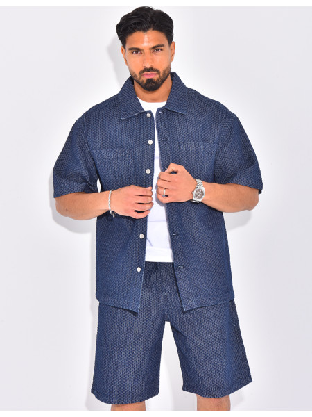 Ensemble en jeans short et chemise à relief