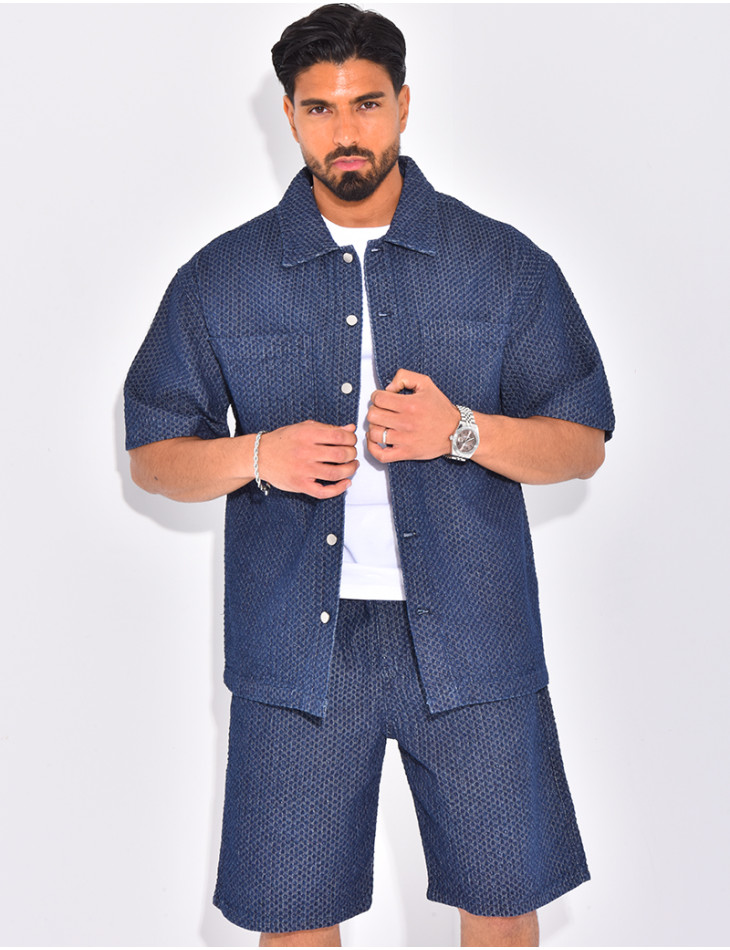Ensemble en jeans short et chemise à relief