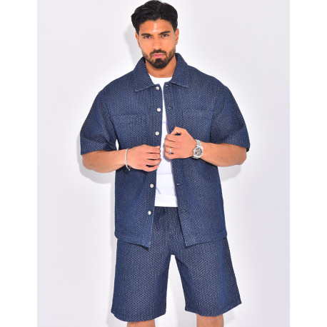 Ensemble en jeans short et chemise à relief