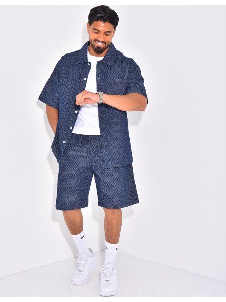 Ensemble en jeans short et chemise à relief