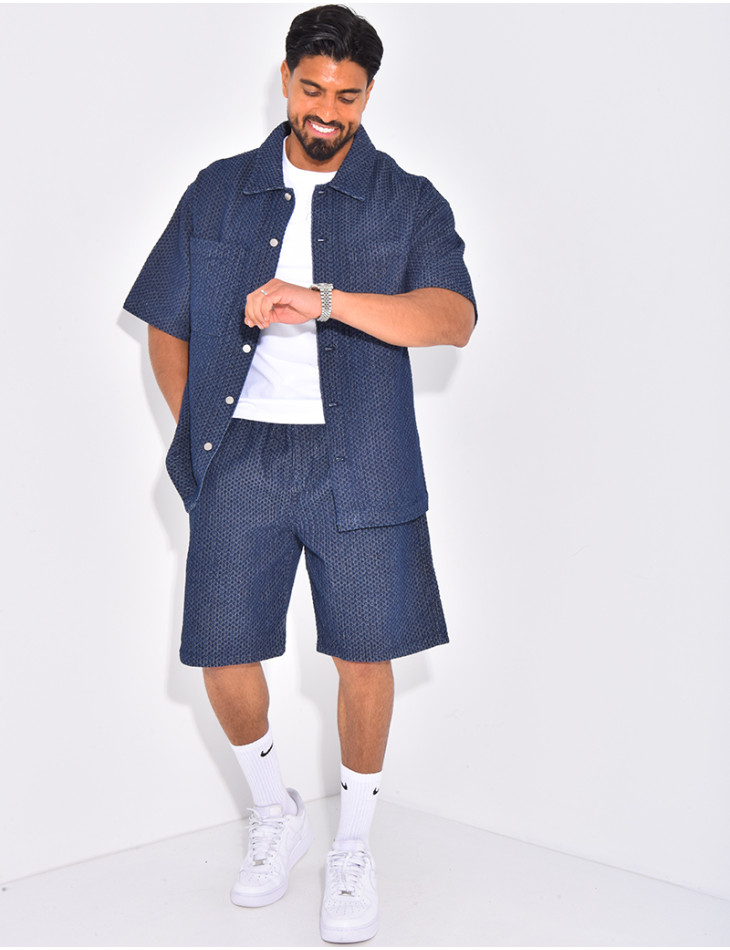 Ensemble en jeans short et chemise à relief