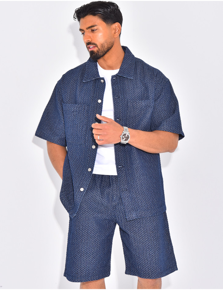 Ensemble en jeans short et chemise à relief