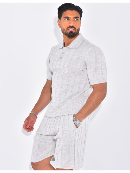 Ensemble short et polo côtelé