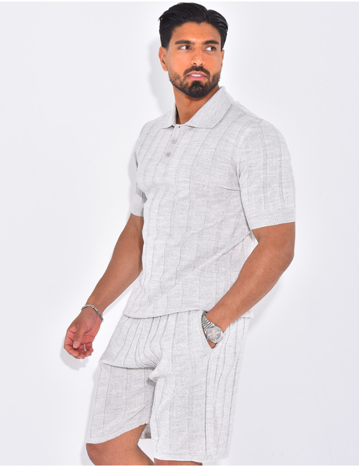 Ensemble short et polo côtelé