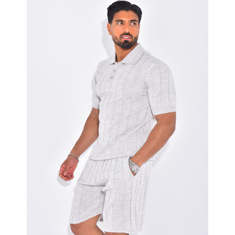 Ensemble short et polo côtelé