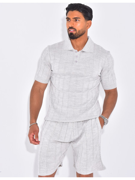 Ensemble short et polo côtelé