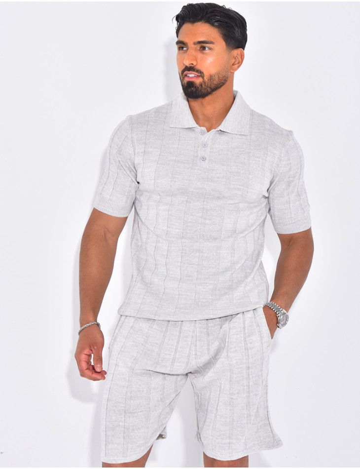 Ensemble short et polo côtelé