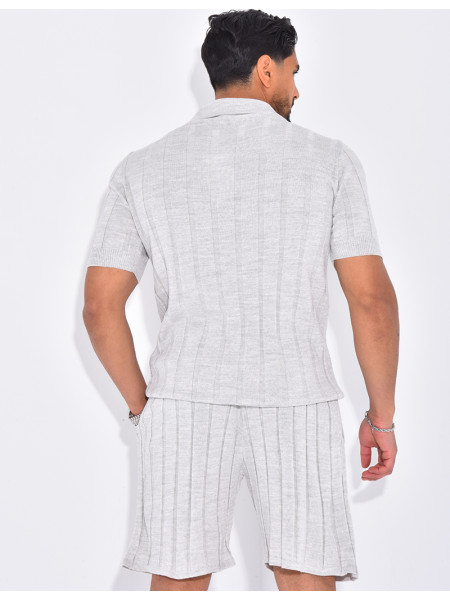 Ensemble short et polo côtelé