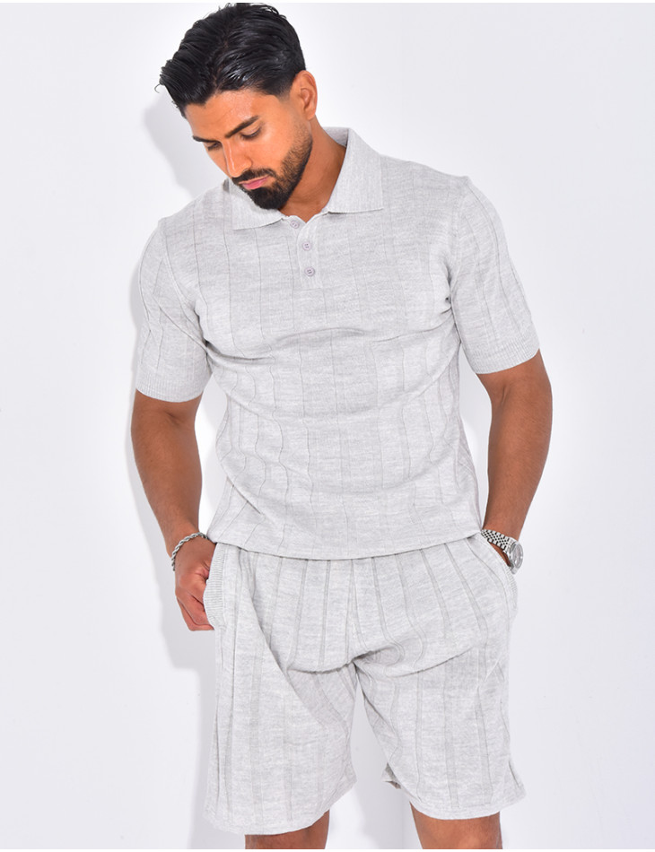Ensemble short et polo côtelé