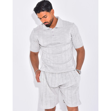 Ensemble short et polo côtelé
