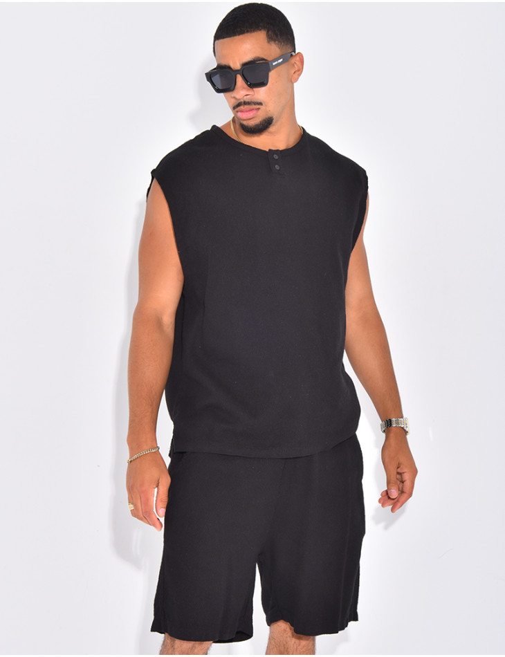 Ensemble oversize texturé short et t-shirt sans manches