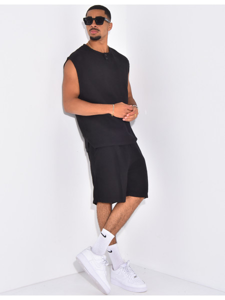 Ensemble oversize texturé short et t-shirt sans manches