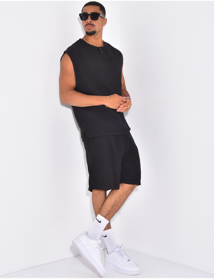 Ensemble oversize texturé short et t-shirt sans manches