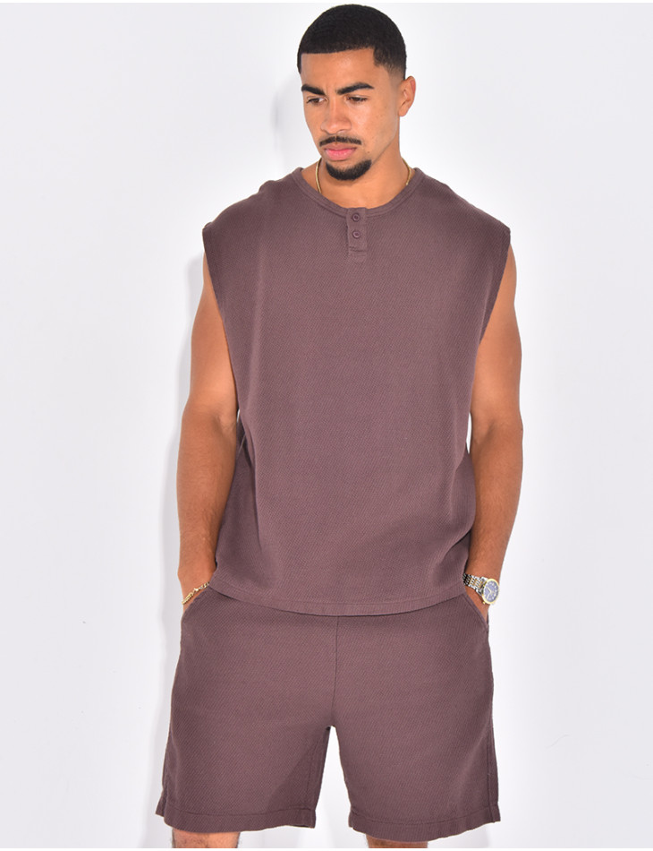 Ensemble oversize texturé short et t-shirt sans manches