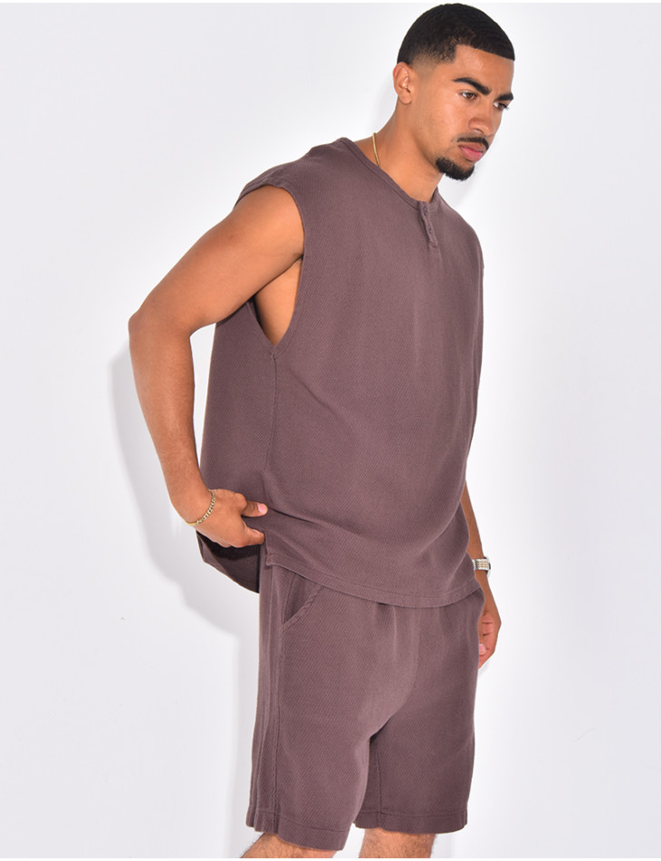 Ensemble oversize texturé short et t-shirt sans manches