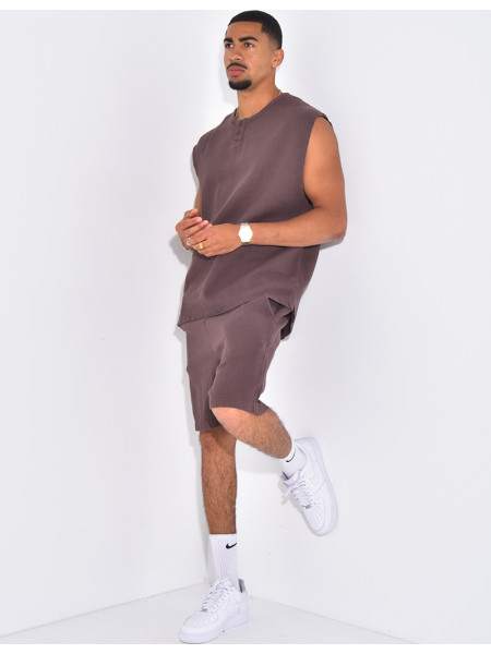 Ensemble oversize texturé short et t-shirt sans manches
