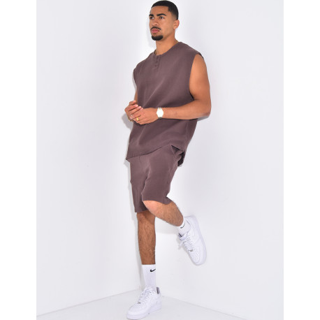 Ensemble oversize texturé short et t-shirt sans manches