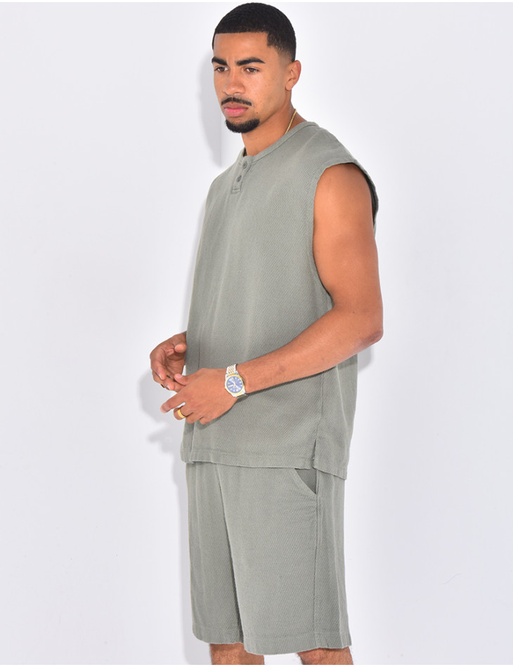 Ensemble oversize texturé short et t-shirt sans manches