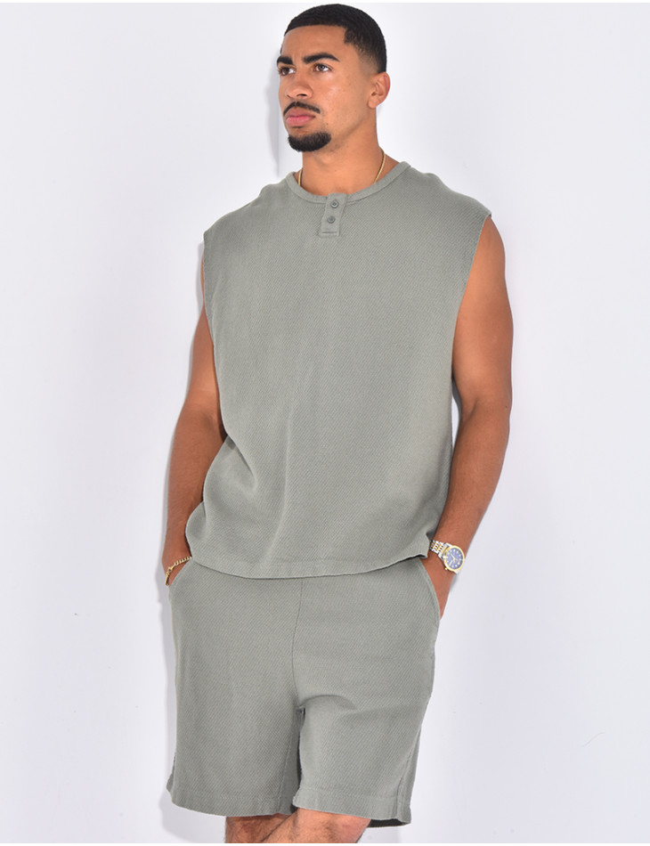 Ensemble oversize texturé short et t-shirt sans manches