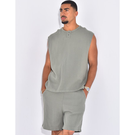 Ensemble oversize texturé short et t-shirt sans manches