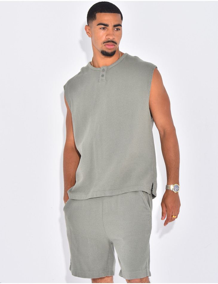 Ensemble oversize texturé short et t-shirt sans manches