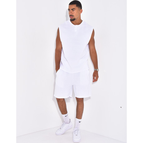 Ensemble oversize texturé short et t-shirt sans manches
