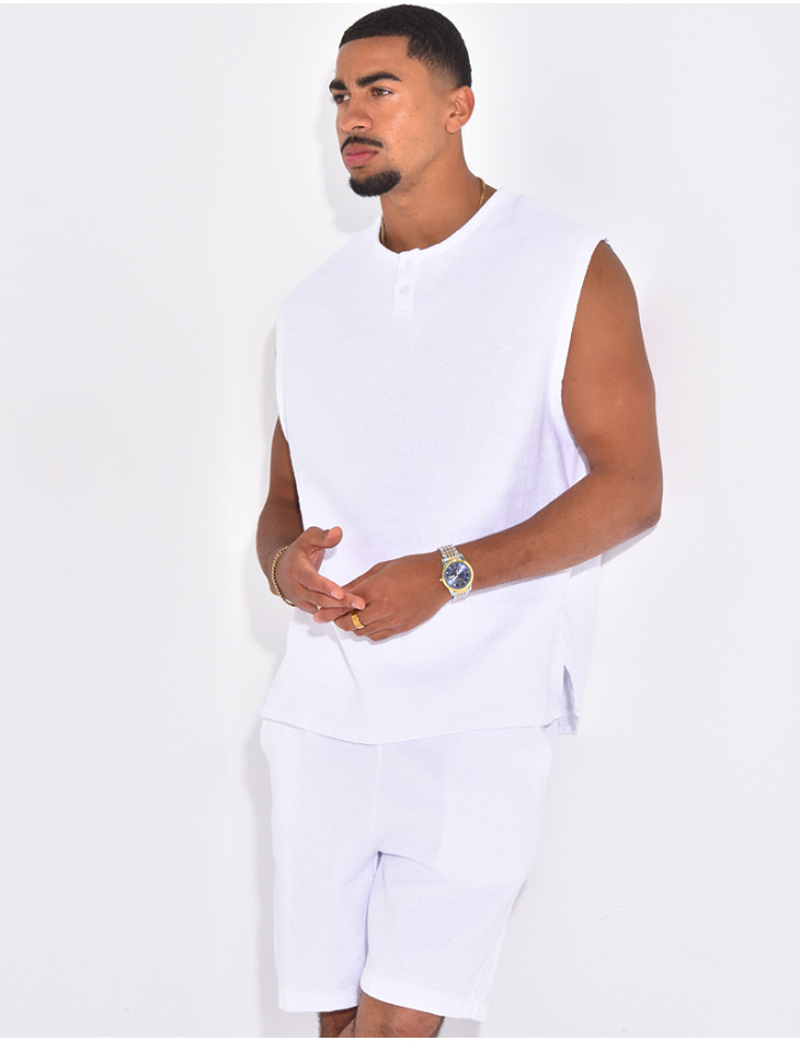 Ensemble oversize texturé short et t-shirt sans manches