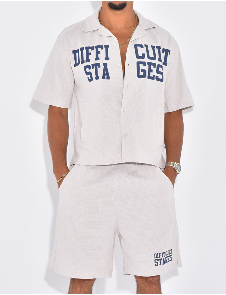 Ensemble en lin short et chemise "Difficult Stages"