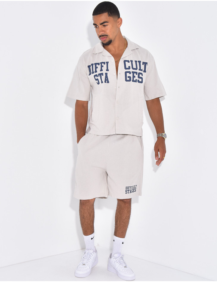 Ensemble en lin short et chemise "Difficult Stages"