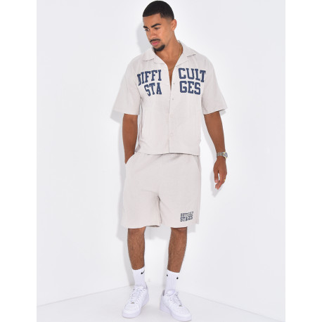 Ensemble en lin short et chemise "Difficult Stages"