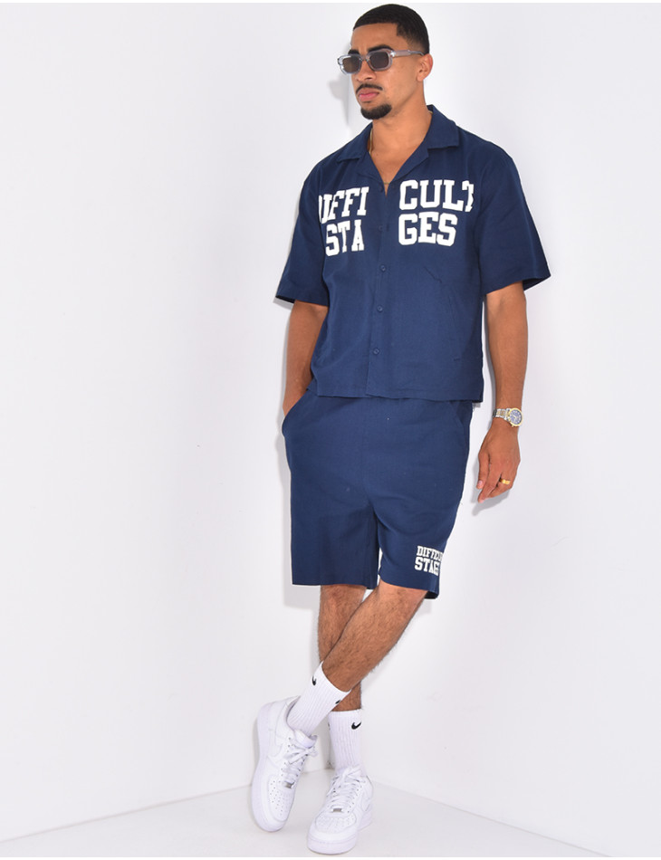 Ensemble en lin short et chemise "Difficult Stages"