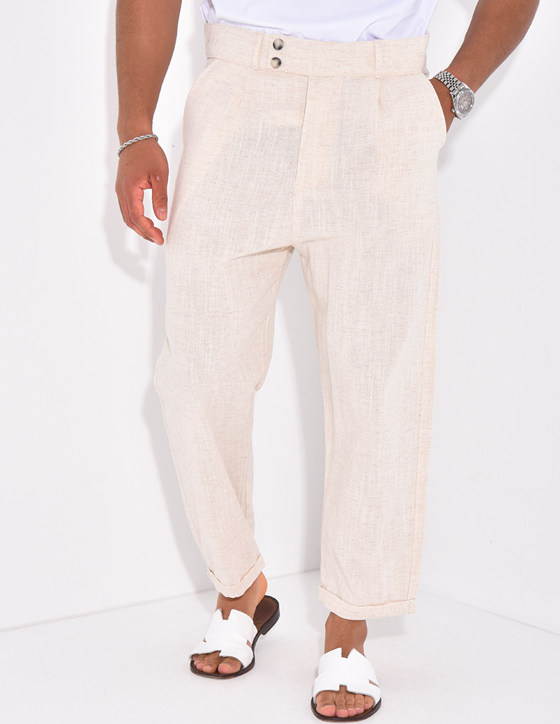 Pantalon en lin effet chiné