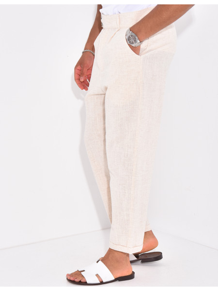 Pantalon en lin effet chiné