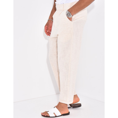 Pantalon en lin effet chiné