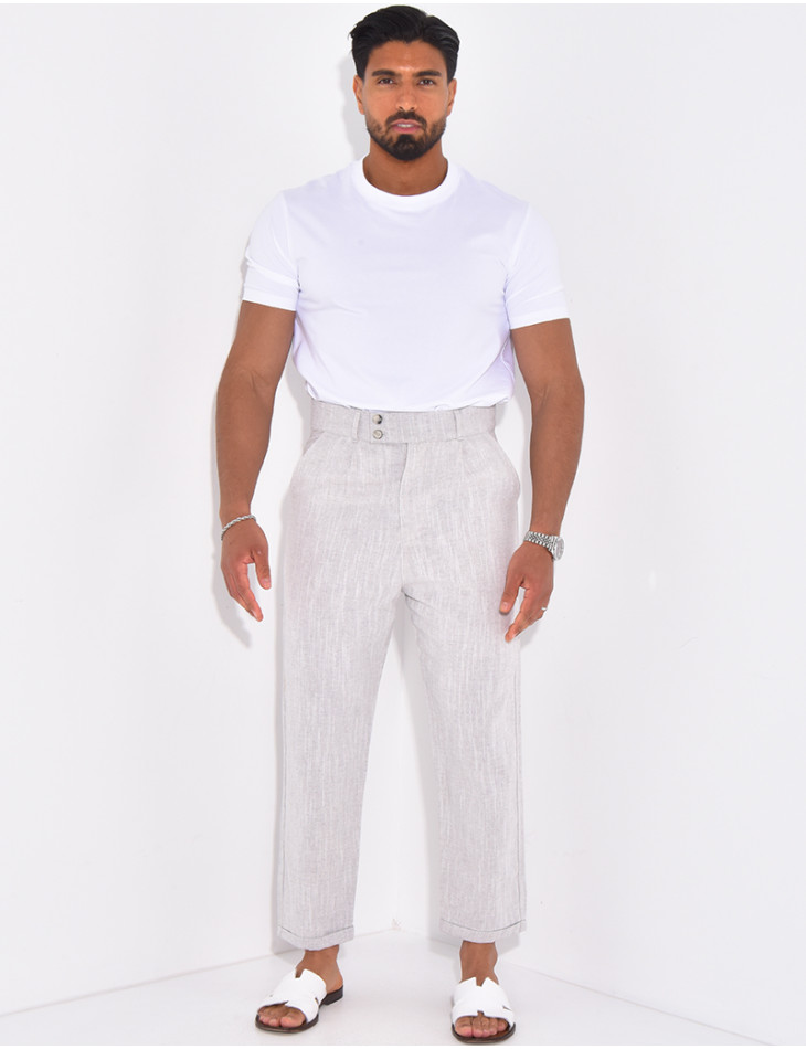 Pantalon en lin effet chiné