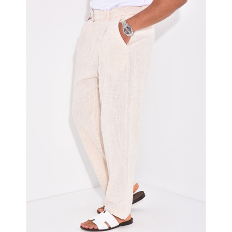 Pantalon en lin effet chiné avec ceinture