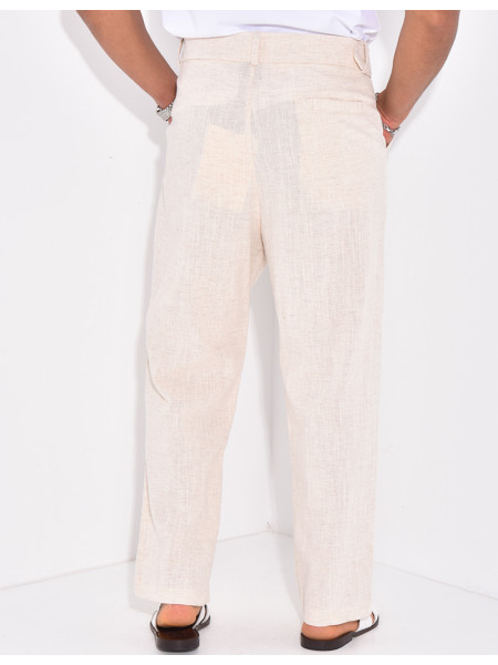 Pantalon en lin effet chiné avec ceinture