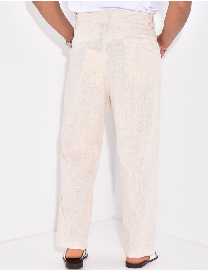 Pantalon en lin effet chiné avec ceinture