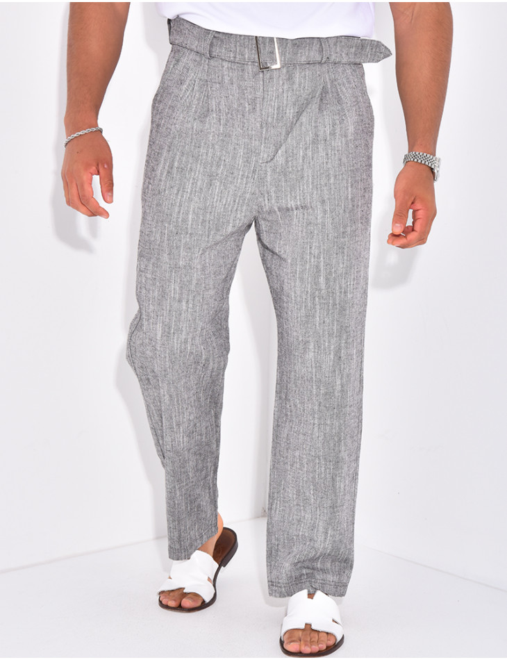 Pantalon en lin effet chiné avec ceinture
