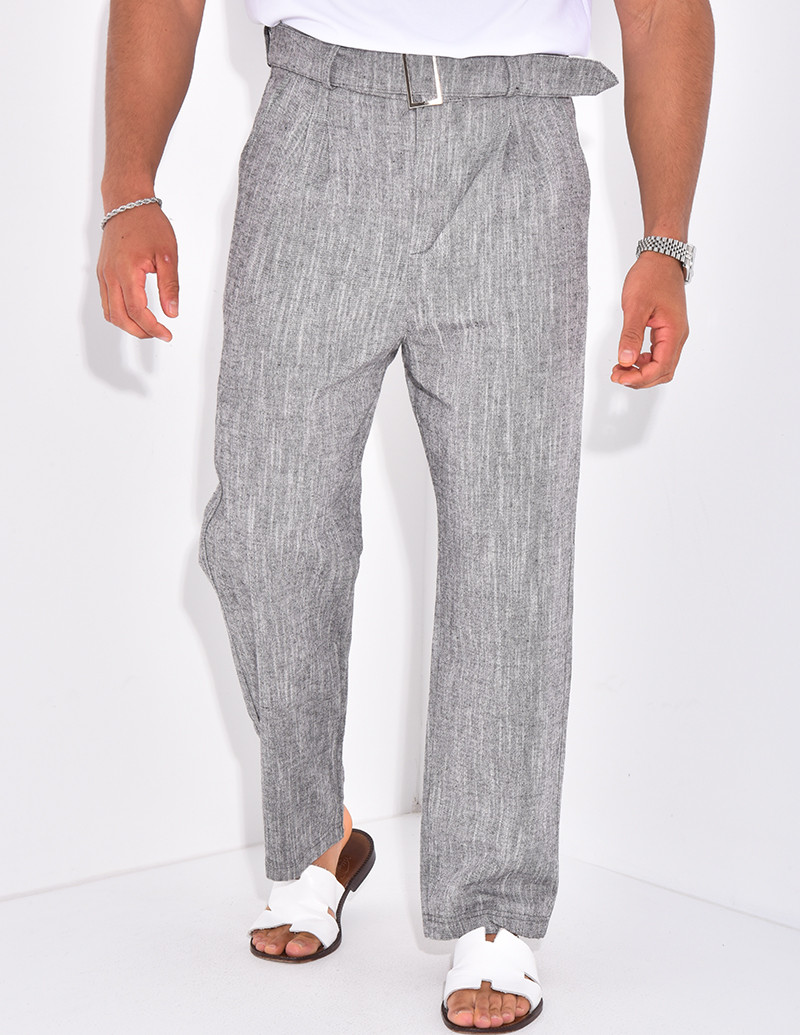 Pantalon en lin effet chiné...